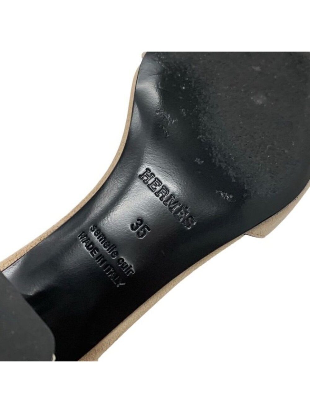 Hermes Gram 60 Sandals Shoes Suede Beige Silver Chaine D'ancre Metal Heel Strap - Picture 9 of 11